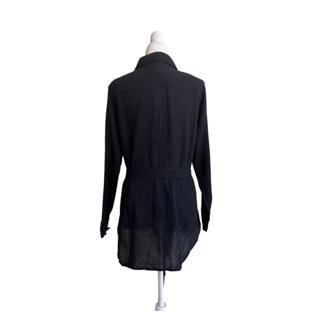 Andie Swim The Corvo Black Button Up Collared Long Sleeve Womens Size S Belted